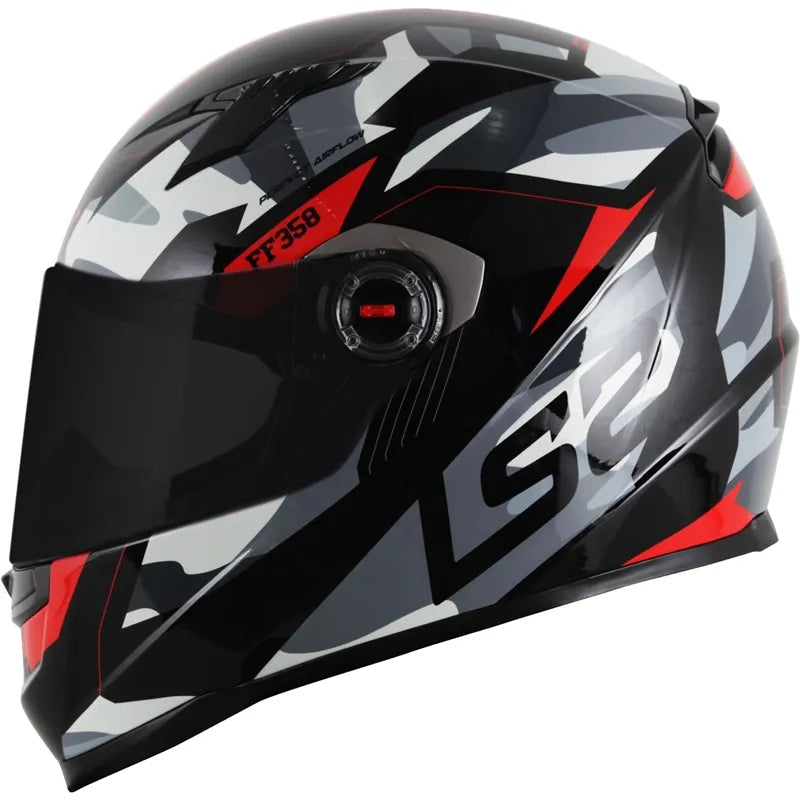 Capacete LS2 Classic Tank Preto/Vermelho/Branco