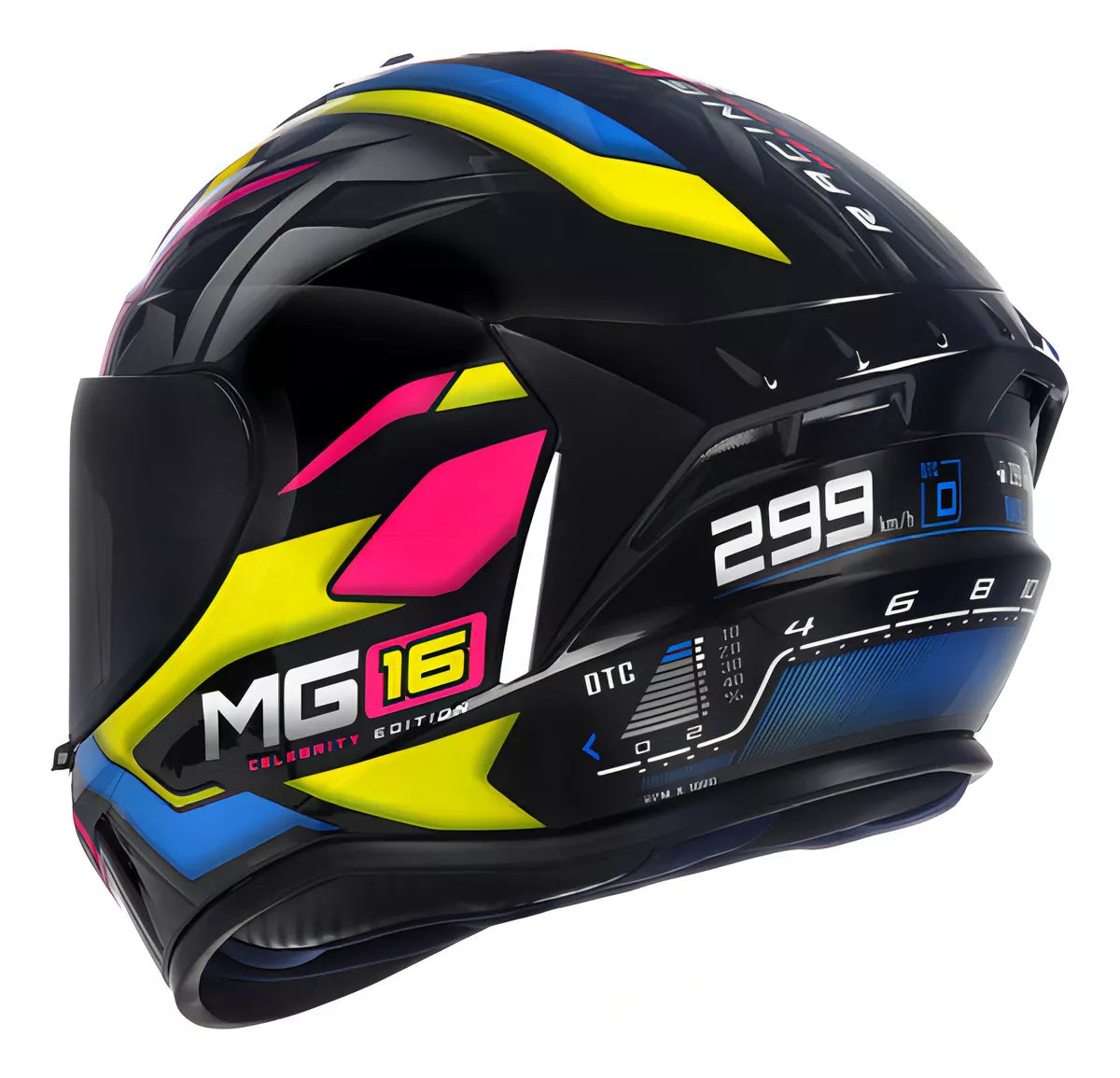 Capacete ASX Draken Marianny Brilho Preto/Amarelo/Azul