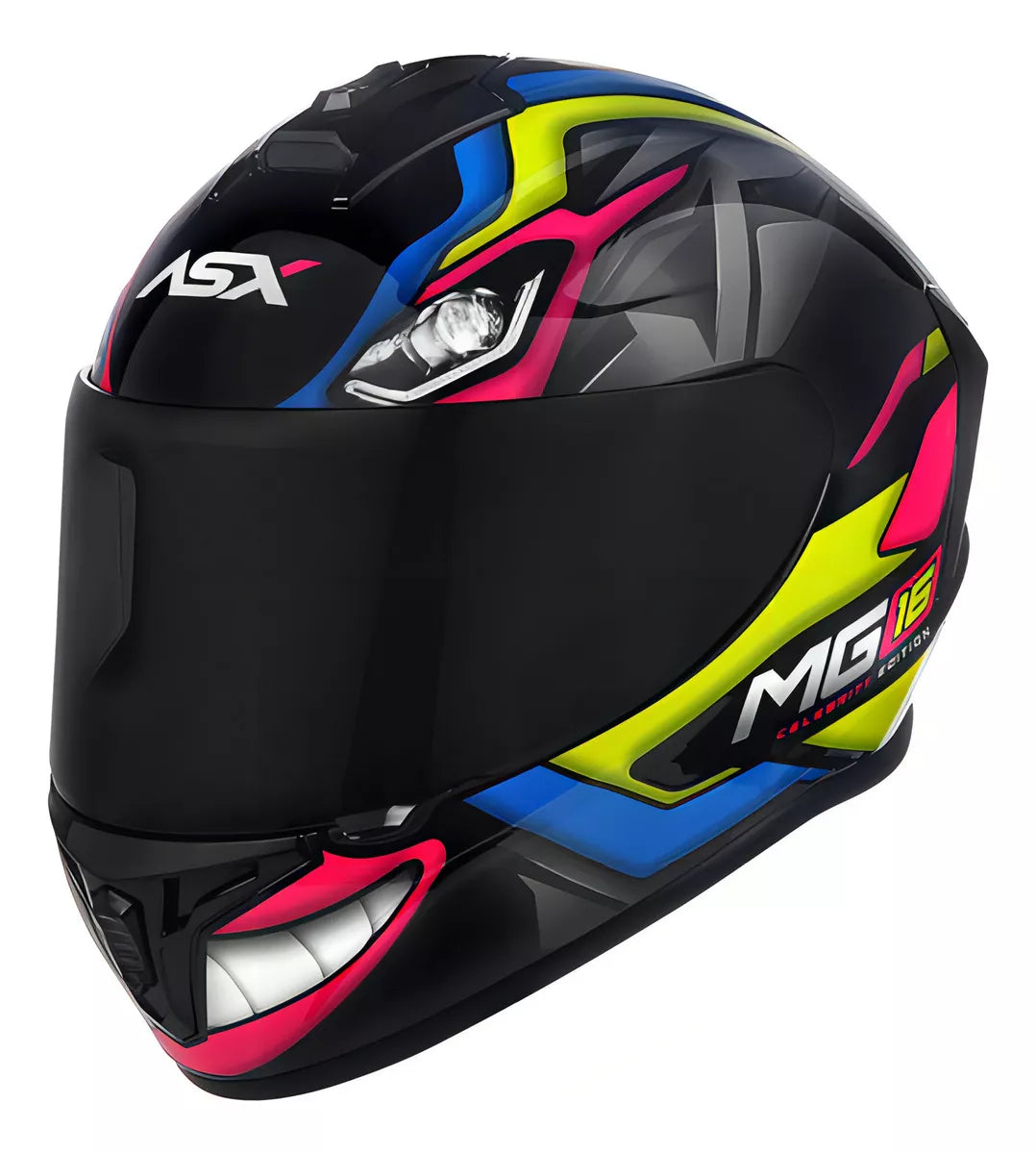 Capacete ASX Draken Marianny Brilho Preto/Amarelo/Azul